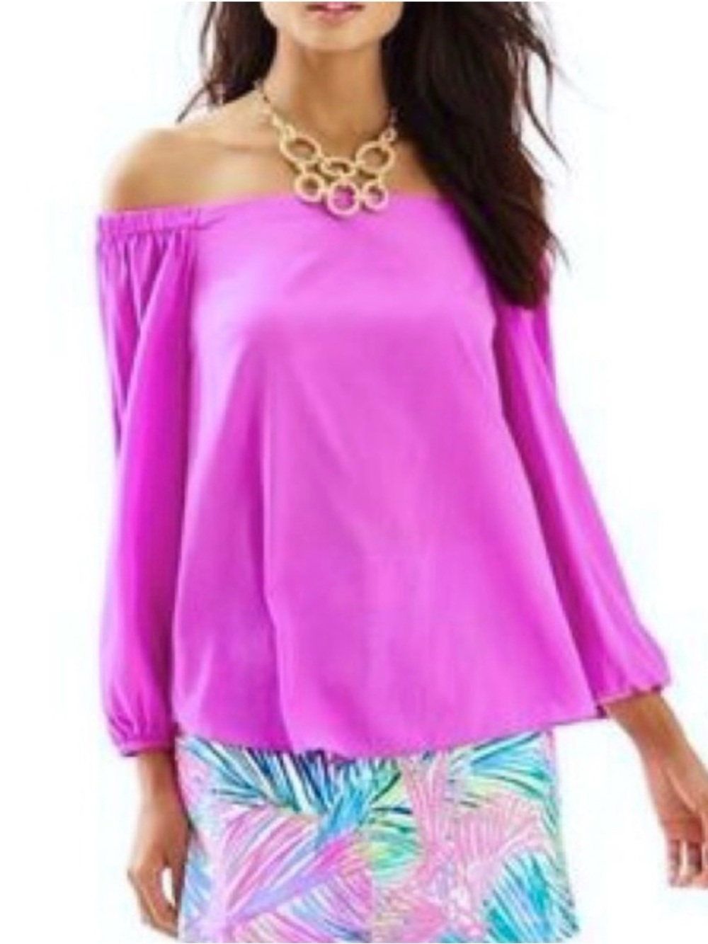 Lilly Pulitzer Adira Off
Shoulder Silk Long Sleeve Top Sz XL NWT